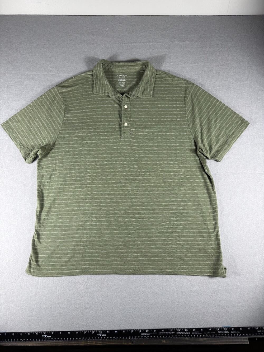 American Eagle Men's Super Soft Standard Fit Green Striped Polo Shirt Size XXL